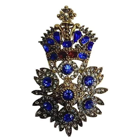 JOAN RIVERS Vintage Royal Monarch Maltese Cross Gold Blue Red‎ Brooch Signed